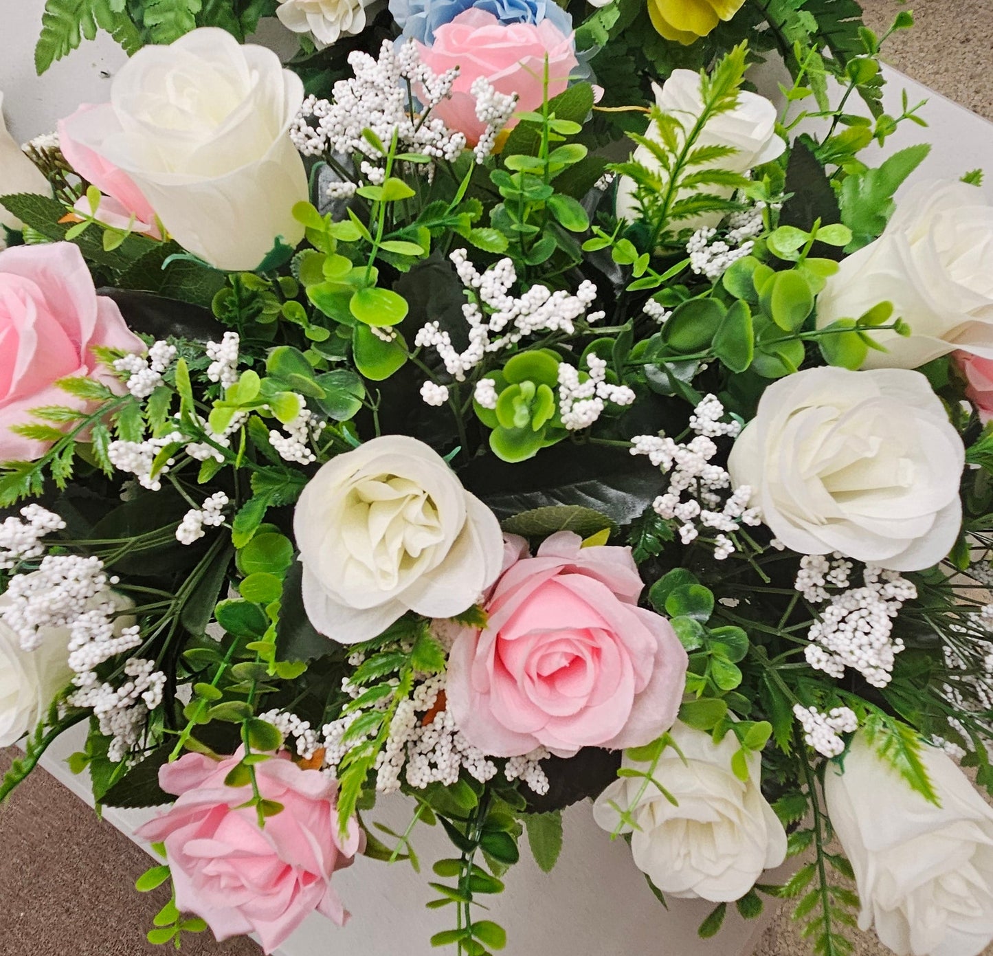 Pink & White Rose Cemetery Saddle – Elegant Memorial Flowers