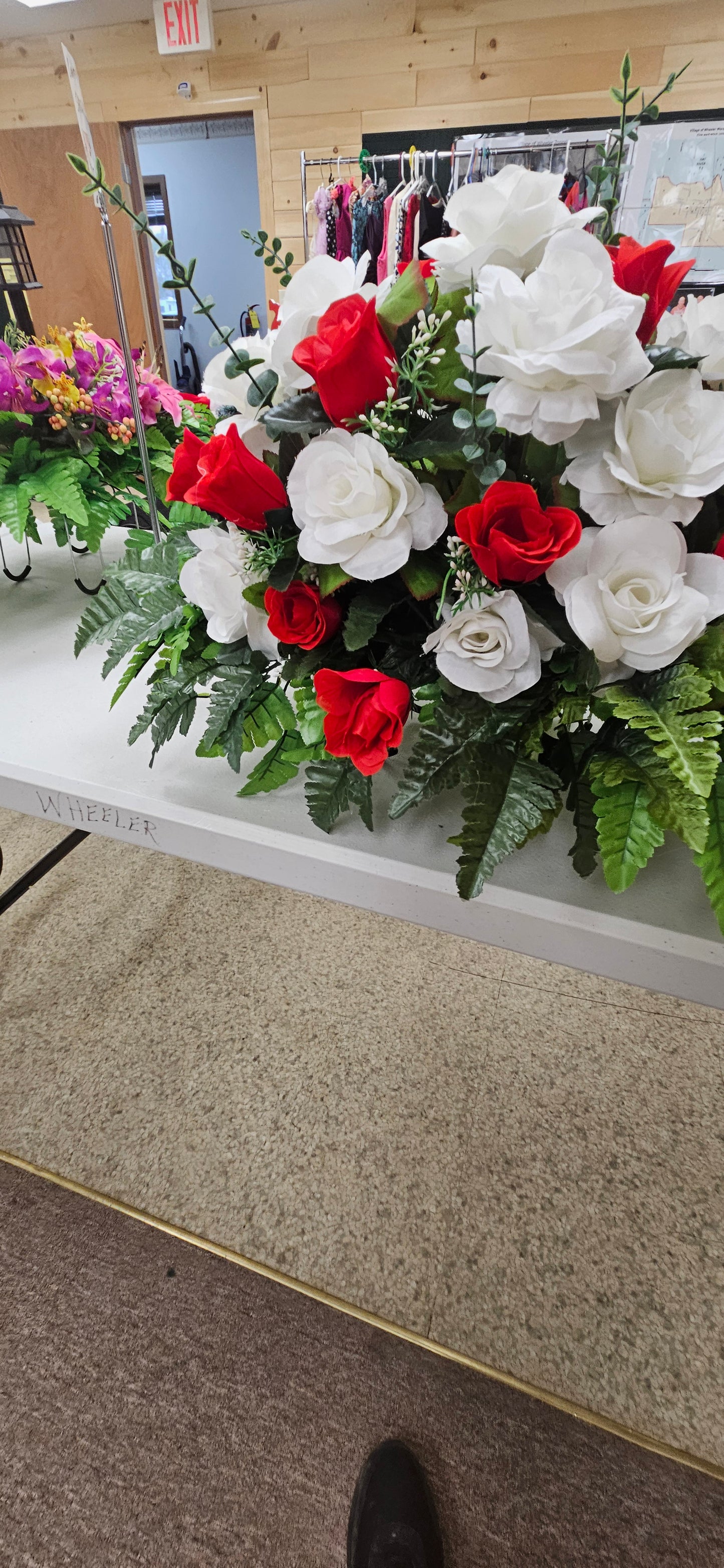 Large Red & White Rose Cemetery Saddle – Weather Resistant Memorial Arrangement